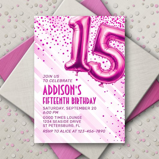Teen Girls Pink 15. Geburtstag Einladung