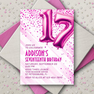 Teen Girls Pink 17. Geburtstag Einladung