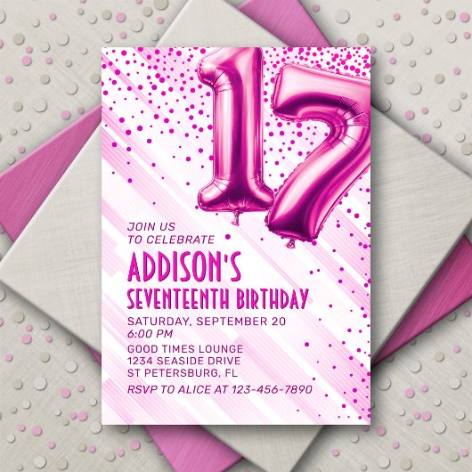 Teen Girls Pink 17. Geburtstag Einladung