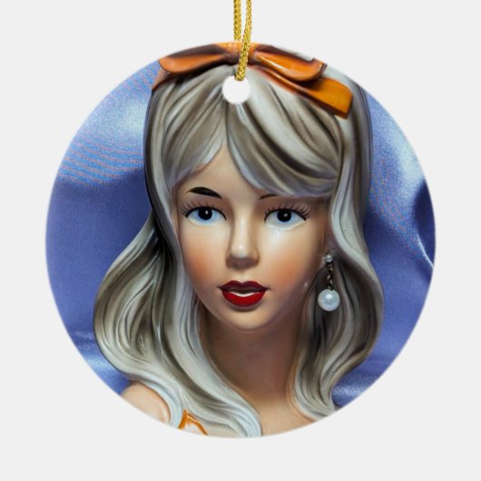 Teen Head Vase Orange Bow Mid Century Modern Keramik Ornament (Vorne)