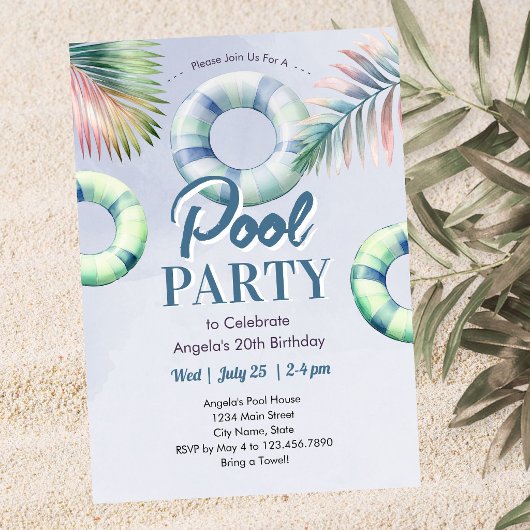 Teen Pool Party Birthday Invitation Einladung