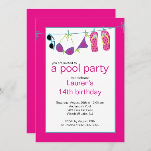 Teen Pool Party Einladung Flip Flops (Vorne/Hinten)