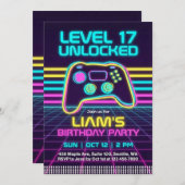 Teen Retro Neon Gamer Birthday Invitation for Boys Einladung (Vorne/Hinten)