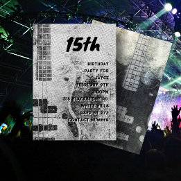 Teen Son Birthday Grunge Guitar Einladung