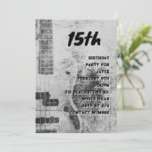 Teen Son Birthday Grunge Guitar Einladung (Stehend Vorderseite)