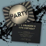 Teen Sons Geburtstagsparty Grunge Schwarze Einladu Einladung<br><div class="desc">Geburtstagsfeier für den Teenager. Schwarze und schmutzige Goldfarben mit Grunge-Schriftart auf einer horizontalen Karte. Grosses "Party" auf der Vorderseite mit bedrücktem gedrucktem Text auf der Rückseite. Anpassen Sie einfach mit so vielen Textzeilen,  wie sie in der Form des Absatzes benötigt werden.</div>