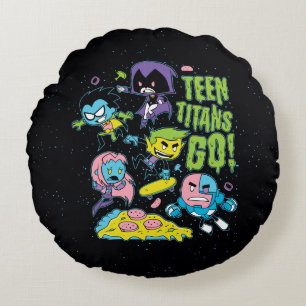 Teen Titans Go! Pizza Graphic der frühen 90er Ja Rundes Kissen