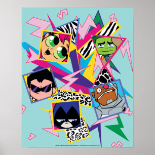 Teen Titans Go! Retro 90's Group Collage Poster