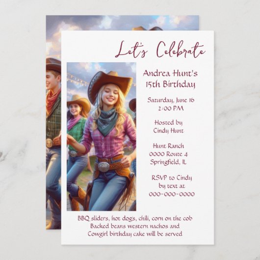 Teenage Girl 15. Geburtstagsparty Einladung (Vorne/Hinten)