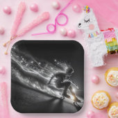 Teenager auf einem Skateboard mit Neonlicht Pappteller (Party)