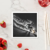 Teenager auf einem Skateboard mit Neonlicht Serviette (Beispiel)