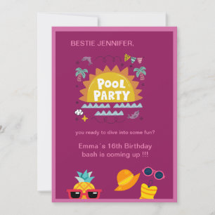 Teenager bestie pink Pool Party Begrüßung Geburtst Einladung