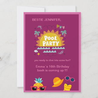 Teenager bestie pink Pool Party Begrüßung Geburtst Einladung