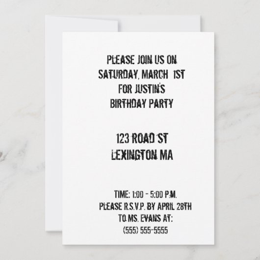 Teenager Einladung (Rückseite)