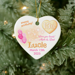 Teenager Herz 13. Geburtstag Mädchen Tochter Pink Keramik Ornament