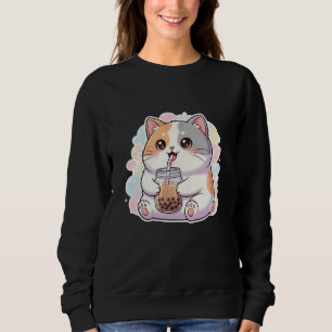 Teenager-Mädchen süße Katze und Trinken prink T-Sh Sweatshirt