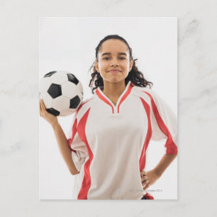 Teenager mit Fußball in der Hand, Portrait Postkarte