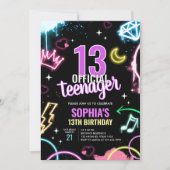 Teenager Neon Dreizehnte Geburtstagspartei Einladung (Vorderseite)