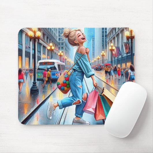 Teenager-Shopping in der großen Stadt Mousepad (Mit Mouse)