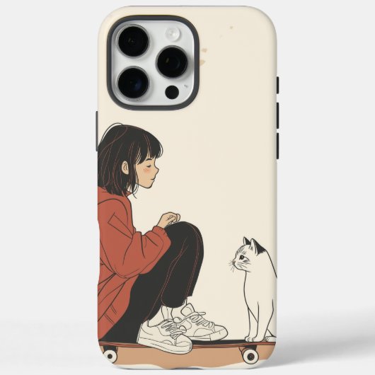 Teenager sitting on skateboard and next to his cat Case-Mate iPhone hülle (Rückseite)