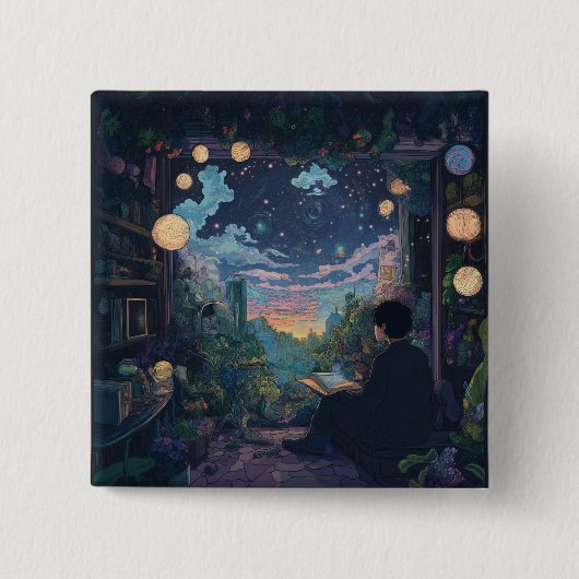 teenager sitting on window Lofi style relaxed Button (Vorderseite)