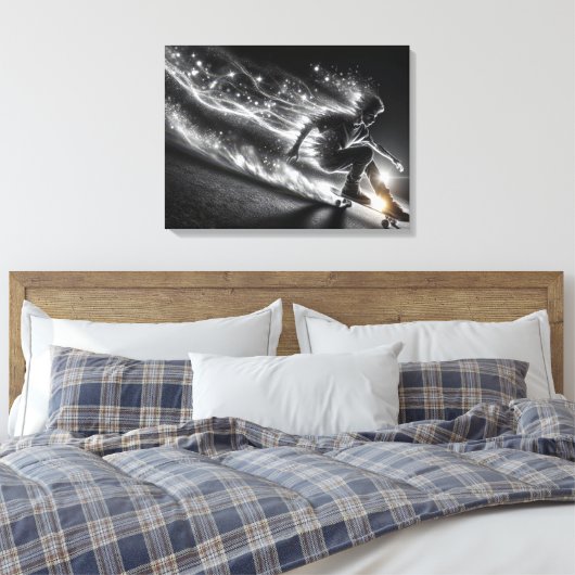 Teenager-Skateboarden mit leichten Trails Leinwanddruck (Insitu (Schlafzimmer))