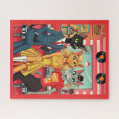 Teenagerkatzen des Mittelalters in einem Abendesse Puzzle (Horizontal)