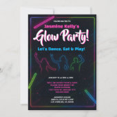 Teens Neon Glow Party Silhouette Dance Einladung (Vorderseite)