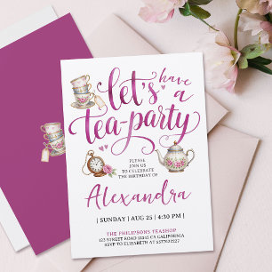 TeeParty Elegante Teetasse Floral Rosa Kalligrafie Einladung