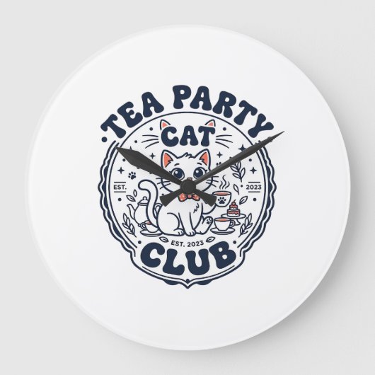Teeparty-Katzchen-Hemd Kunst - Teeparty-Katzchen Große Wanduhr (Vorderseite)