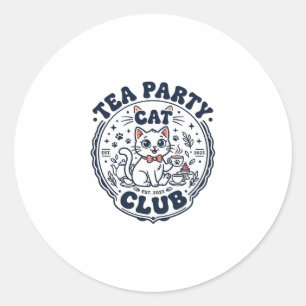 Teeparty-Katze Haustierliebhaber-Shirt Kunst - Tee Runder Aufkleber
