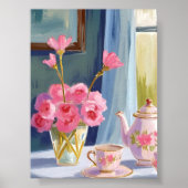 Teeparty-Rosa-Blumenmalerei-Blumen Poster (Vorne)