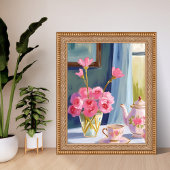 Teeparty-Rosa-Blumenmalerei-Blumen Poster