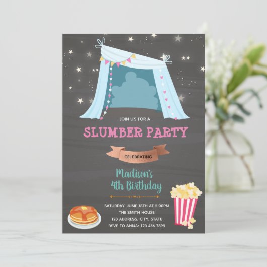 Teepe-sleepover Geburtstagseinladung Einladung (Stehend Vorderseite)