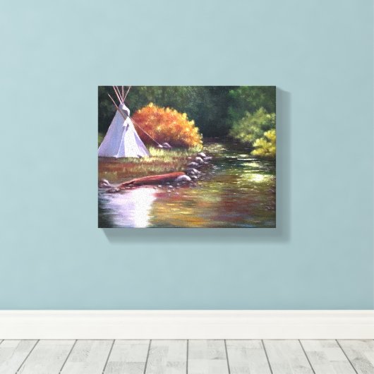 TeePee am Fluss Leinwanddruck (Insitu (Holzboden))