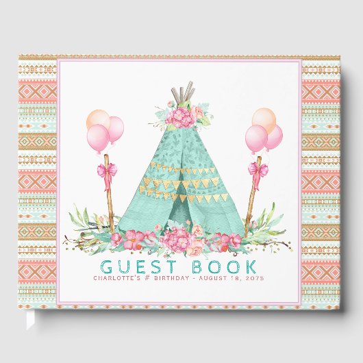 Teepee Birthday Party Guest Book Gästebuch (Vorderseite)
