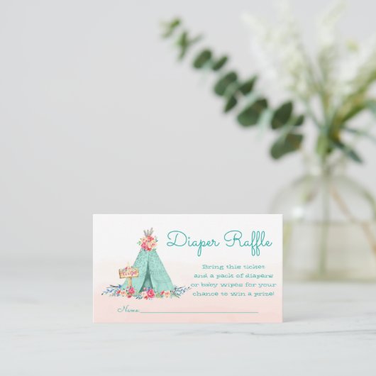Teepee Diaper Raffles Tickets Begleitkarte (Stehend Vorderseite)