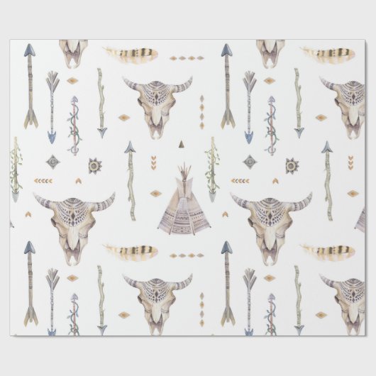 Teepee-Feder-Pfeil-Schädel-Ureinwohner-Papier Geschenkpapier (Flach)