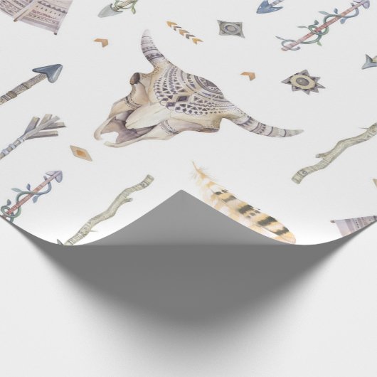 Teepee-Feder-Pfeil-Schädel-Ureinwohner-Papier Geschenkpapier (Ecke)