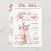 TeePee Fox Girl Tribal Baby Shower Einladungen