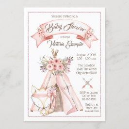 TeePee Fox Tribal Baby Girl Shower Einladungen