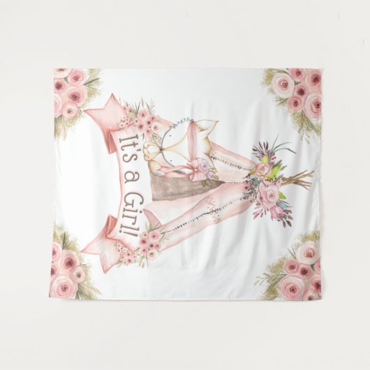 Teepee Fox Tribal Babydusche Hintergrund Wandteppich (Vorderseite (Horizontal))