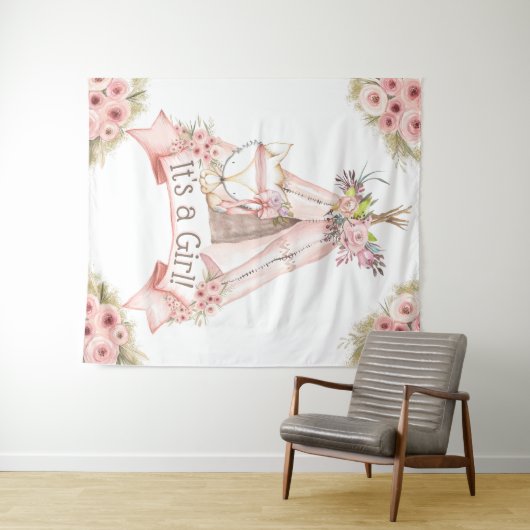 Teepee Fox Tribal Babydusche Hintergrund Wandteppich (Beispiel (Horizontal))