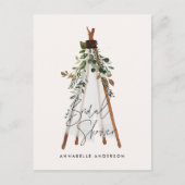 Teepee moderne bohemianische Garten aus Blättern s Einladungspostkarte (Vorderseite)