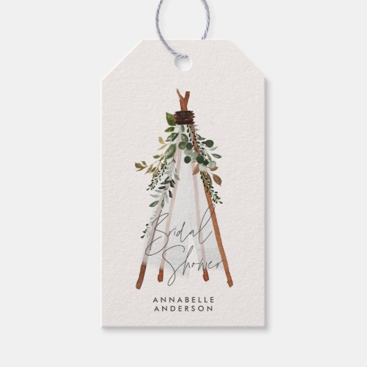 Teepee moderne bohemianische Garten aus Blättern s Geschenkanhänger (Vorderseite)