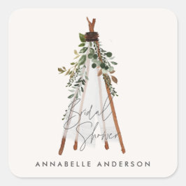 Teepee moderne bohemianische Garten aus Blättern s Quadratischer Aufkleber