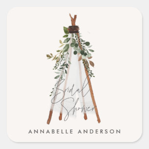 Teepee moderne bohemianische Garten aus Blättern s Quadratischer Aufkleber