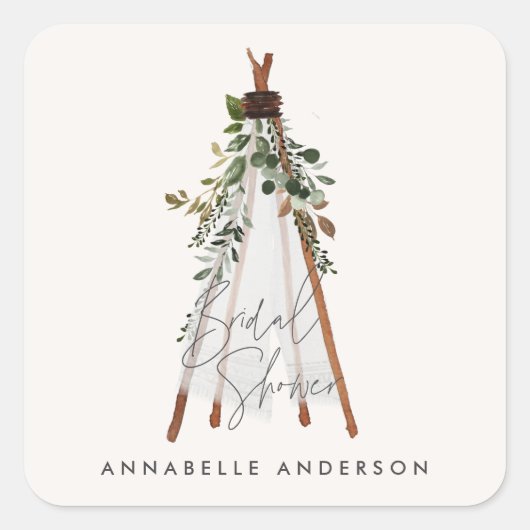 Teepee moderne bohemianische Garten aus Blättern s Quadratischer Aufkleber (Vorderseite)