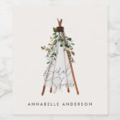 Teepee moderne bohemianische Garten aus Blättern s Weinetikett (Einzelnes Label)