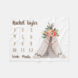 Teepee Monthly Baby Girl Milestone Blanket Fleecedecke